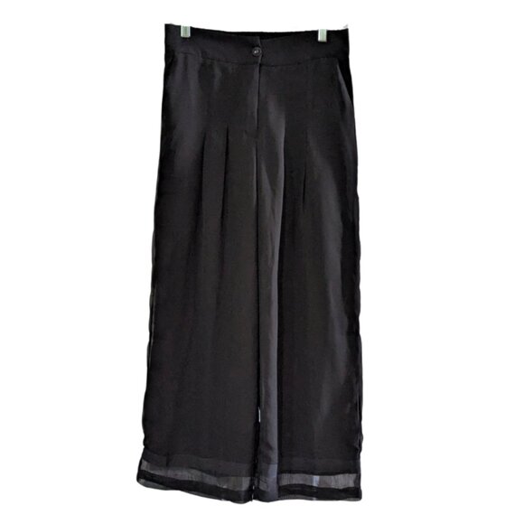 Wishful by W Women's Palazzo Crop Pants Wide Leg Sheer Black Lined 30" Waist NWT - Picture 1 of 14